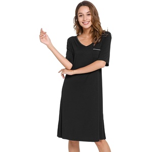 image:imageWiWi Viscose from Bamboo Nightgowns for Women Short Sleeve Sleep Shirt V Neck Nightgown Plus Size Sleepwear S4XCblack