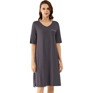 image:imageWiWi Viscose from Bamboo Nightgowns for Women Short Sleeve Sleep Shirt V Neck Nightgown Plus Size Sleepwear S4XCdark Grey