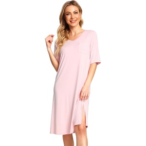 image:imageWiWi Viscose from Bamboo Nightgowns for Women Short Sleeve Sleep Shirt V Neck Nightgown Plus Size Sleepwear S4XCpink