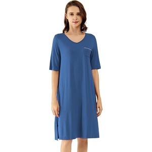 image:imageWiWi Viscose from Bamboo Nightgowns for Women Short Sleeve Sleep Shirt V Neck Nightgown Plus Size Sleepwear S4XCprussian Blue