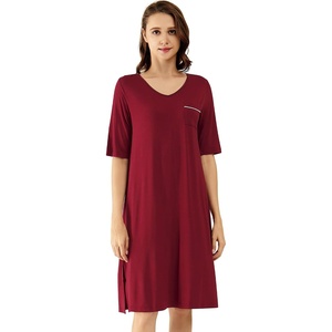 image:imageWiWi Viscose from Bamboo Nightgowns for Women Short Sleeve Sleep Shirt V Neck Nightgown Plus Size Sleepwear S4XCwine
