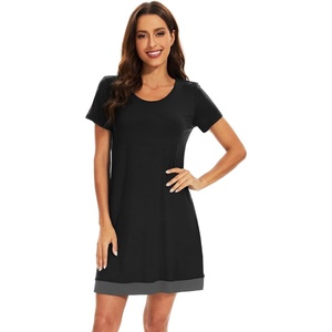 image:imageWiWi Viscose from Bamboo Nightgowns for Women Short Sleeve Sleep Shirt V Neck Nightgown Plus Size Sleepwear S4XDblack