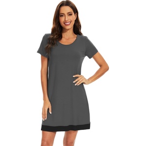 image:imageWiWi Viscose from Bamboo Nightgowns for Women Short Sleeve Sleep Shirt V Neck Nightgown Plus Size Sleepwear S4XDcharcoal