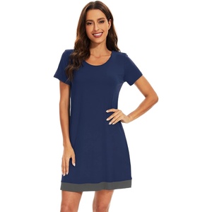image:imageWiWi Viscose from Bamboo Nightgowns for Women Short Sleeve Sleep Shirt V Neck Nightgown Plus Size Sleepwear S4XDdark Blue