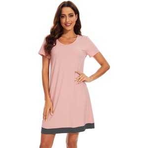 image:imageWiWi Viscose from Bamboo Nightgowns for Women Short Sleeve Sleep Shirt V Neck Nightgown Plus Size Sleepwear S4XDpeach Pink