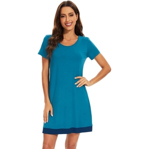 image:imageWiWi Viscose from Bamboo Nightgowns for Women Short Sleeve Sleep Shirt V Neck Nightgown Plus Size Sleepwear S4XDteal Blue