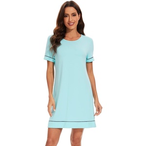 image:imageWiWi Viscose from Bamboo Nightgowns for Women Short Sleeve Sleep Shirt V Neck Nightgown Plus Size Sleepwear S4XEaqua