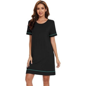 image:imageWiWi Viscose from Bamboo Nightgowns for Women Short Sleeve Sleep Shirt V Neck Nightgown Plus Size Sleepwear S4XEblack