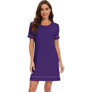 image:imageWiWi Viscose from Bamboo Nightgowns for Women Short Sleeve Sleep Shirt V Neck Nightgown Plus Size Sleepwear S4XEdark Purple