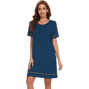 image:imageWiWi Viscose from Bamboo Nightgowns for Women Short Sleeve Sleep Shirt V Neck Nightgown Plus Size Sleepwear S4XEink Blue