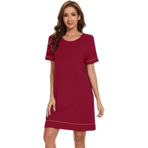 image:imageWiWi Viscose from Bamboo Nightgowns for Women Short Sleeve Sleep Shirt V Neck Nightgown Plus Size Sleepwear S4XEwine Red