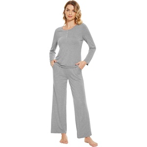 image:imageWiWi Viscose from Bamboo Pajama Set for Women 2 Pieces Long Sleeve Loungwear Soft Sleepwear Loose Comfy Pj Sets Pockets SXXLBheather Grey