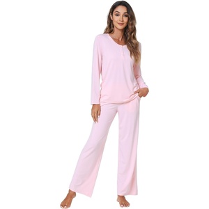 image:imageWiWi Viscose from Bamboo Pajama Set for Women 2 Pieces Long Sleeve Loungwear Soft Sleepwear Loose Comfy Pj Sets Pockets SXXLBpink