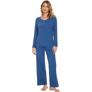 image:imageWiWi Viscose from Bamboo Pajama Set for Women 2 Pieces Long Sleeve Loungwear Soft Sleepwear Loose Comfy Pj Sets Pockets SXXLBprussian Blue
