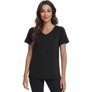image:imageWiWi Viscose from Bamboo Pajama Tops for Women Super Soft Short Sleeve Tee V Neck Sleep Cooling TShirt Pjs Sleepwear SXXLAblack