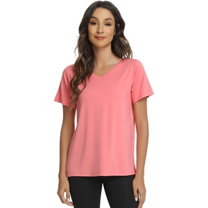 image:imageWiWi Viscose from Bamboo Pajama Tops for Women Super Soft Short Sleeve Tee V Neck Sleep Cooling TShirt Pjs Sleepwear SXXLAcoral Pink