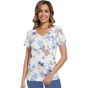 image:imageWiWi Viscose from Bamboo Pajama Tops for Women Super Soft Short Sleeve Tee V Neck Sleep Cooling TShirt Pjs Sleepwear SXXLAlittle Flowers