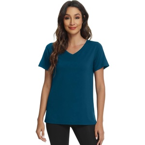 image:imageWiWi Viscose from Bamboo Pajama Tops for Women Super Soft Short Sleeve Tee V Neck Sleep Cooling TShirt Pjs Sleepwear SXXLApeacock Blue
