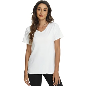 image:imageWiWi Viscose from Bamboo Pajama Tops for Women Super Soft Short Sleeve Tee V Neck Sleep Cooling TShirt Pjs Sleepwear SXXLAraw White