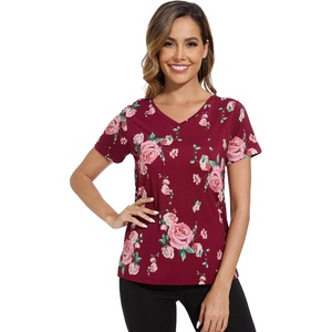 image:imageWiWi Viscose from Bamboo Pajama Tops for Women Super Soft Short Sleeve Tee V Neck Sleep Cooling TShirt Pjs Sleepwear SXXLAredPink Rose