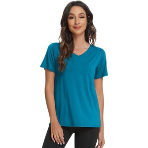 image:imageWiWi Viscose from Bamboo Pajama Tops for Women Super Soft Short Sleeve Tee V Neck Sleep Cooling TShirt Pjs Sleepwear SXXLAteal Blue
