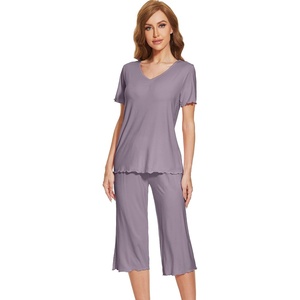image:imageWiWi Viscose from Bamboo Pajamas Set for Women Summer Sleepwear Pjs Comfy Short Sleeve Tops Capri Pants Sets SXXLAviolet
