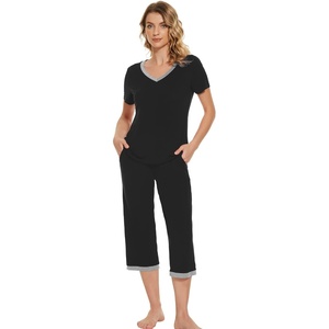 image:imageWiWi Viscose from Bamboo Pajamas Set for Women Summer Sleepwear Pjs Comfy Short Sleeve Tops Capri Pants Sets SXXLCblack