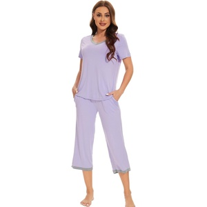 image:imageWiWi Viscose from Bamboo Pajamas Set for Women Summer Sleepwear Pjs Comfy Short Sleeve Tops Capri Pants Sets SXXLCtaro Purple