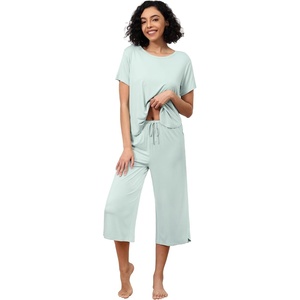 image:imageWiWi Viscose from Bamboo Pajamas Set for Women Summer Sleepwear Pjs Comfy Short Sleeve Tops Capri Pants Sets SXXLDlight Green