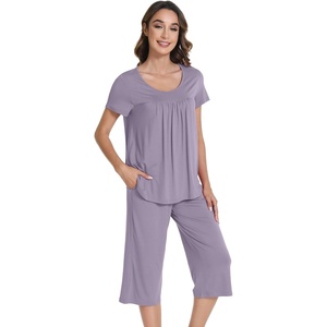 image:imageWiWi Viscose from Bamboo Pajamas Set for Women Summer Sleepwear Pjs Comfy Short Sleeve Tops Capri Pants Sets SXXLEviolet
