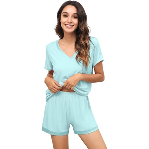 image:imageWiWi Viscose from Bamboo Pajamas Set for Women Super Soft Short Sleeve Cooling Summer Plus Size Pjs Sets Sleepwear S4XAaqua