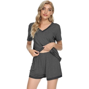 image:imageWiWi Viscose from Bamboo Pajamas Set for Women Super Soft Short Sleeve Cooling Summer Plus Size Pjs Sets Sleepwear S4XAcharcoal Heather