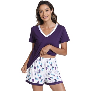image:imageWiWi Viscose from Bamboo Pajamas Set for Women Super Soft Short Sleeve Cooling Summer Plus Size Pjs Sets Sleepwear S4XAdark Purpledark Purple Dots