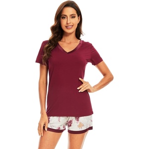 image:imageWiWi Viscose from Bamboo Pajamas Set for Women Super Soft Short Sleeve Cooling Summer Plus Size Pjs Sets Sleepwear S4XAwine Flower