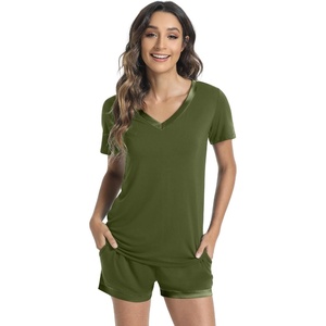 image:imageWiWi Viscose from Bamboo Pajamas Set for Women Super Soft Short Sleeve Cooling Summer Plus Size Pjs Sets Sleepwear S4XBarmy Green