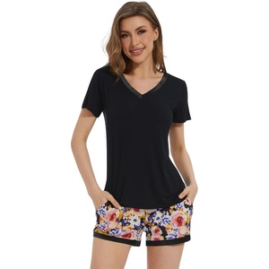 image:imageWiWi Viscose from Bamboo Pajamas Set for Women Super Soft Short Sleeve Cooling Summer Plus Size Pjs Sets Sleepwear S4XBblackcolorful Floral