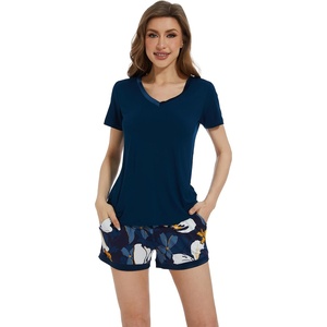 image:imageWiWi Viscose from Bamboo Pajamas Set for Women Super Soft Short Sleeve Cooling Summer Plus Size Pjs Sets Sleepwear S4XBink Bluenavy Floral