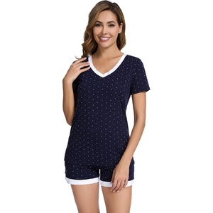 image:imageWiWi Viscose from Bamboo Pajamas Set for Women Super Soft Short Sleeve Cooling Summer Plus Size Pjs Sets Sleepwear S4XBnavyWhite Dots