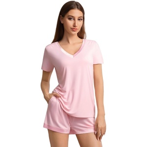 image:imageWiWi Viscose from Bamboo Pajamas Set for Women Super Soft Short Sleeve Cooling Summer Plus Size Pjs Sets Sleepwear S4XBpink