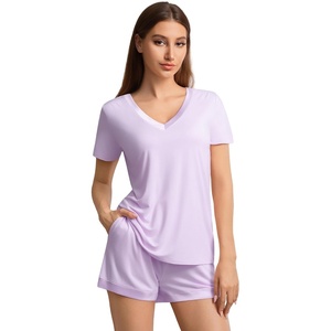 image:imageWiWi Viscose from Bamboo Pajamas Set for Women Super Soft Short Sleeve Cooling Summer Plus Size Pjs Sets Sleepwear S4XBtaro Purple