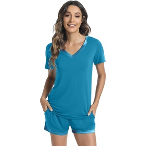 image:imageWiWi Viscose from Bamboo Pajamas Set for Women Super Soft Short Sleeve Cooling Summer Plus Size Pjs Sets Sleepwear S4XBteal Blue