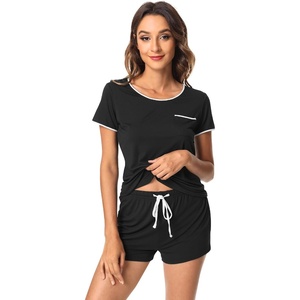 image:imageWiWi Viscose from Bamboo Pajamas Set for Women Super Soft Short Sleeve Cooling Summer Plus Size Pjs Sets Sleepwear S4XDblack