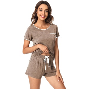 image:imageWiWi Viscose from Bamboo Pajamas Set for Women Super Soft Short Sleeve Cooling Summer Plus Size Pjs Sets Sleepwear S4XDcamel