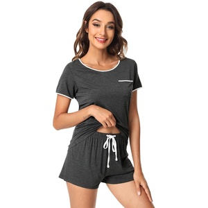 image:imageWiWi Viscose from Bamboo Pajamas Set for Women Super Soft Short Sleeve Cooling Summer Plus Size Pjs Sets Sleepwear S4XDcharcoal Heather