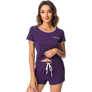 image:imageWiWi Viscose from Bamboo Pajamas Set for Women Super Soft Short Sleeve Cooling Summer Plus Size Pjs Sets Sleepwear S4XDdark Purple