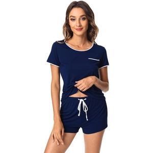 image:imageWiWi Viscose from Bamboo Pajamas Set for Women Super Soft Short Sleeve Cooling Summer Plus Size Pjs Sets Sleepwear S4XDnavy