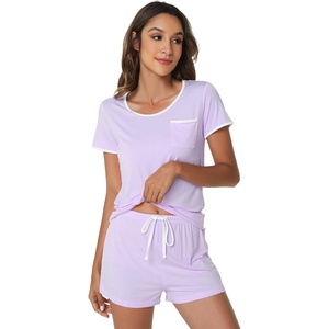 image:imageWiWi Viscose from Bamboo Pajamas Set for Women Super Soft Short Sleeve Cooling Summer Plus Size Pjs Sets Sleepwear S4XDtaro Purple
