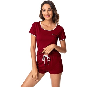 image:imageWiWi Viscose from Bamboo Pajamas Set for Women Super Soft Short Sleeve Cooling Summer Plus Size Pjs Sets Sleepwear S4XDwine Red