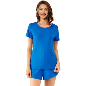 image:imageWiWi Viscose from Bamboo Pajamas Set for Women Super Soft Short Sleeve Cooling Summer Plus Size Pjs Sets Sleepwear S4XEbright Blue