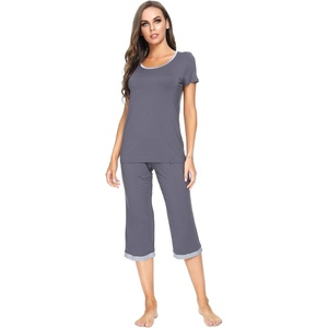 image:imageWiWi Viscose from Bamboo Pajamas Set for Women Super Soft Short Sleeve Tops Capri Pants Sleepwear Cooling Pjs Sets S3XAdark Grey